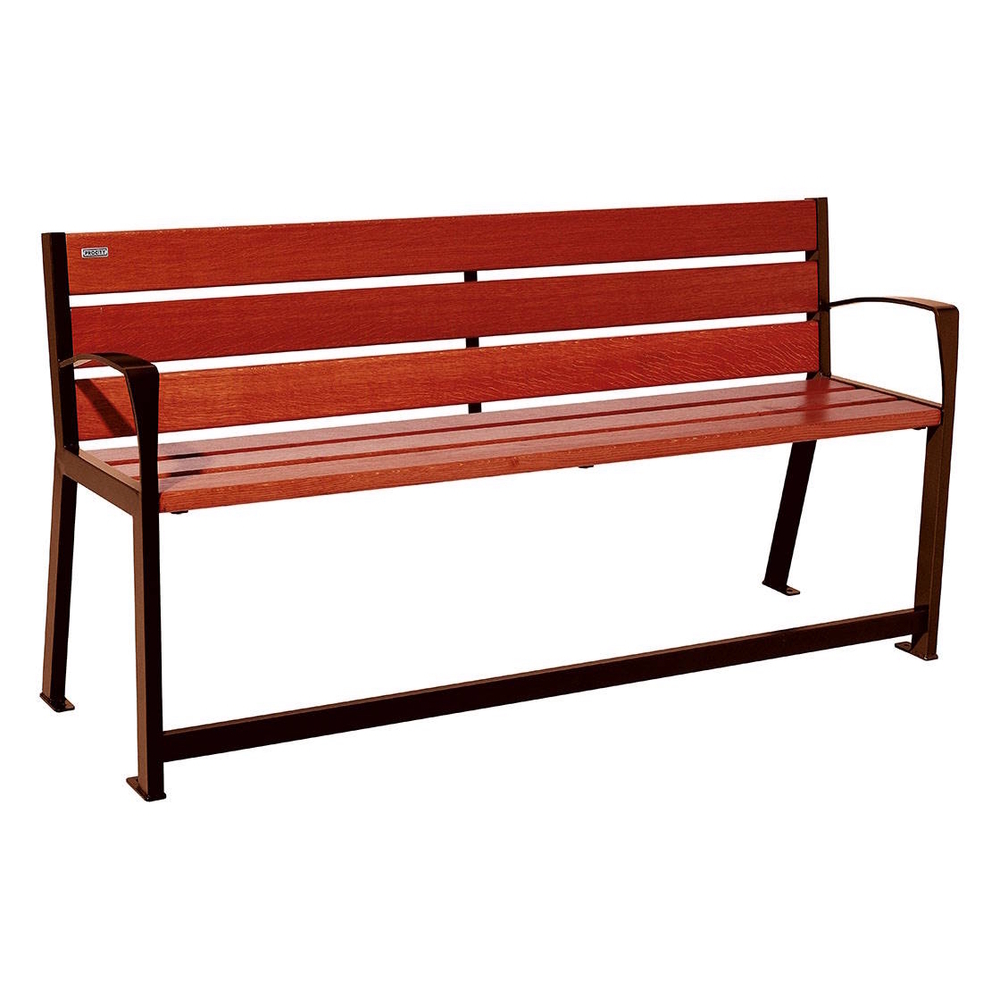 Banc bois et acier Silaos spécial sénior Aspect Corten - Chêne lasuré acajou - 1800 - PROCITY - 209622.S025.ACAJ