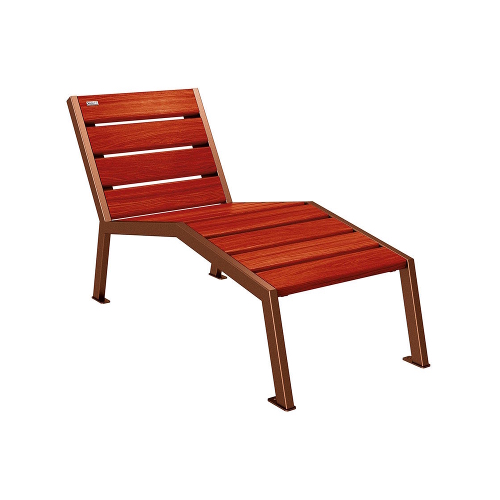 Chaise longue bois et acier Silaos Aspect Corten - Chêne lasuré acajou - Sans accoudoir - 600mm - 1 place - PROCITY - 209640.S025.ACAJ