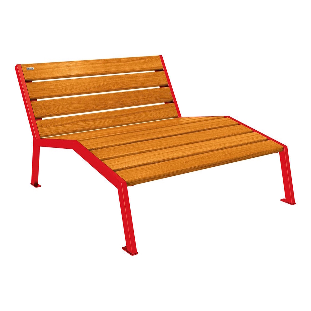 Chaise longue bois et acier Silaos RAL3020 - Chêne lasuré chêne clair - Sans accoudoir - 1200mm - 2 places - PROCITY - 209641.3020.CHEC