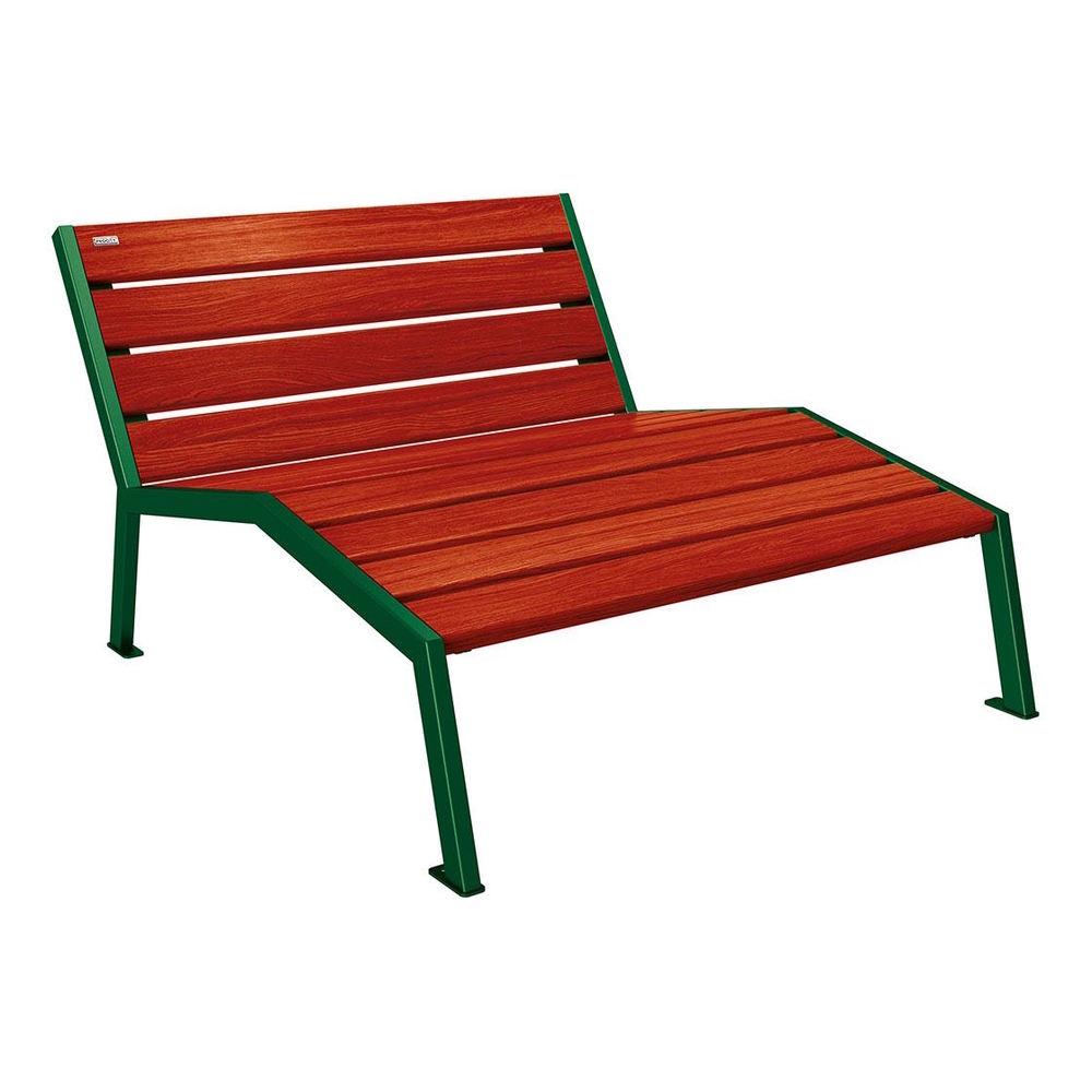 Chaise longue bois et acier Silaos RAL6005 - Chêne lasuré acajou - Sans accoudoir - 1200mm - 2 places - PROCITY - 209641.6005.ACAJ
