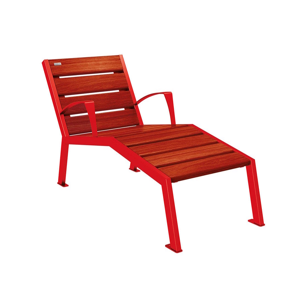 Chaise longue bois et acier Silaos RAL3020 - Chêne lasuré acajou - accoudoirs - 600mm - 1 place - PROCITY - 209642.3020.ACAJ
