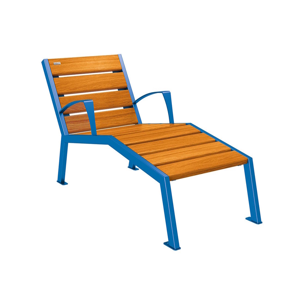 Chaise longue bois et acier Silaos RAL5010 - Chêne lasuré chêne clair - accoudoirs - 600mm - 1 place - PROCITY - 209642.5010.CHEC