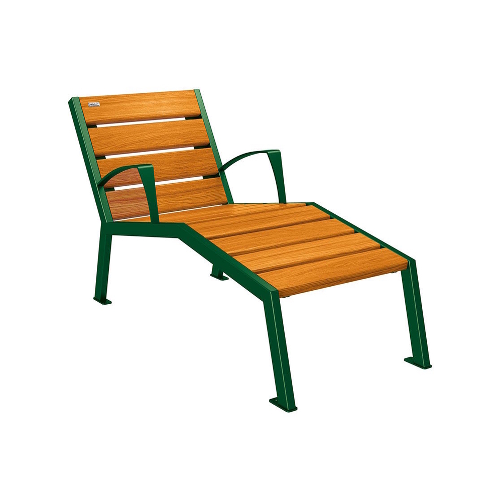 Chaise longue bois et acier Silaos RAL6005 - Chêne lasuré chêne clair - accoudoirs - 600mm - 1 place - PROCITY - 209642.6005.CHEC