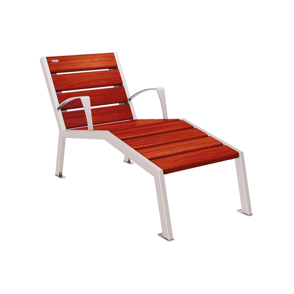 Chaise longue bois et acier Silaos RAL7044 - Chêne lasuré acajou - accoudoirs - 600mm - 1 place - PROCITY - 209642.7044.ACAJ