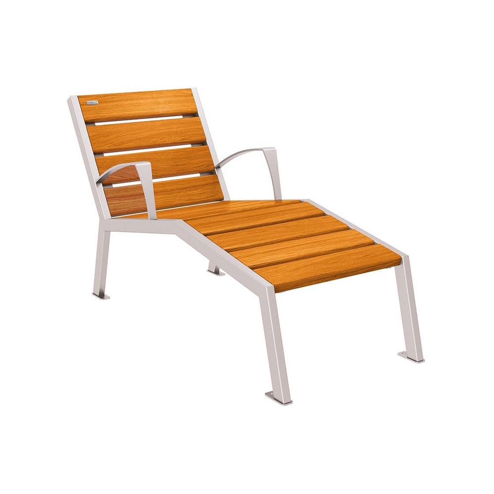Chaise longue bois et acier Silaos RAL7044 - Chêne lasuré chêne clair - accoudoirs - 600mm - 1 place - PROCITY - 209642.7044.CHEC