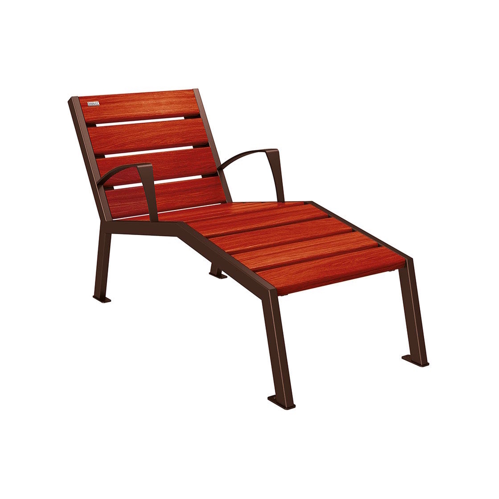 Chaise longue bois et acier Silaos RAL8017 - Chêne lasuré acajou - accoudoirs - 600mm - 1 place - PROCITY - 209642.8017.ACAJ
