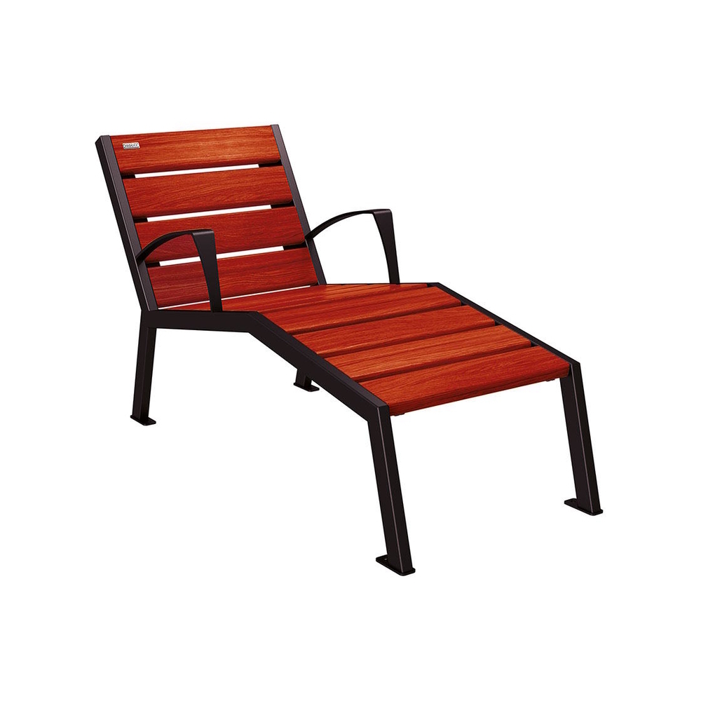 Chaise longue bois et acier Silaos RAL9005 - Chêne lasuré acajou - accoudoirs - 600mm - 1 place - PROCITY - 209642.9005.ACAJ