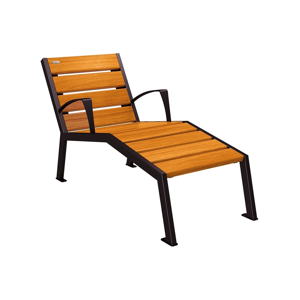 Chaise longue bois et acier Silaos RAL9005 - Chêne lasuré chêne clair - accoudoirs - 600mm - 1 place - PROCITY - 209642.9005.CHEC
