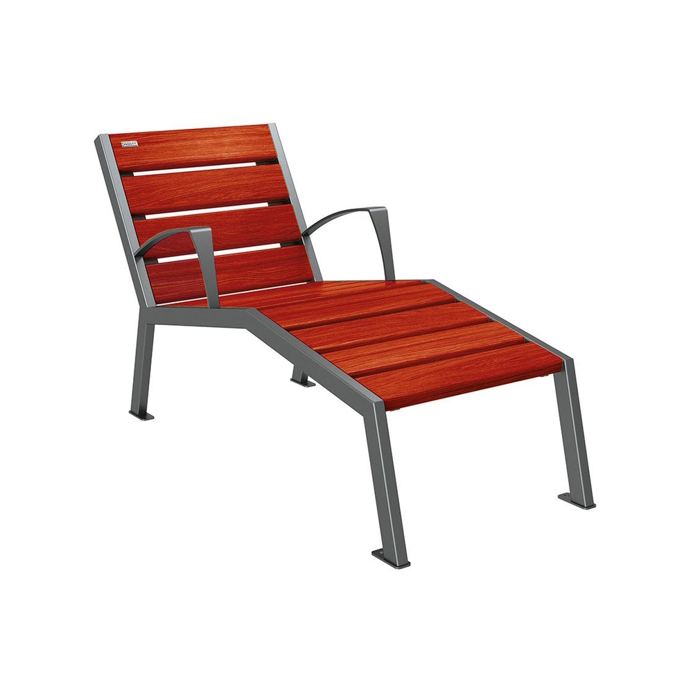 Chaise longue bois et acier Silaos Gris lasuré acajou - PROCITY - 209642.GPRO.ACAJ