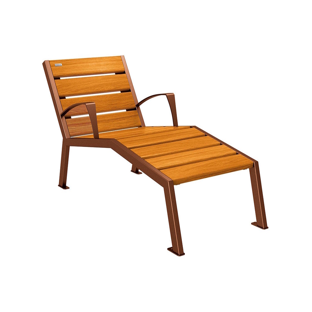 Chaise longue bois et acier Silaos Aspect Corten - Chêne lasuré chêne clair - accoudoirs - 600mm - 1 place - PROCITY - 209642.S025.CHEC