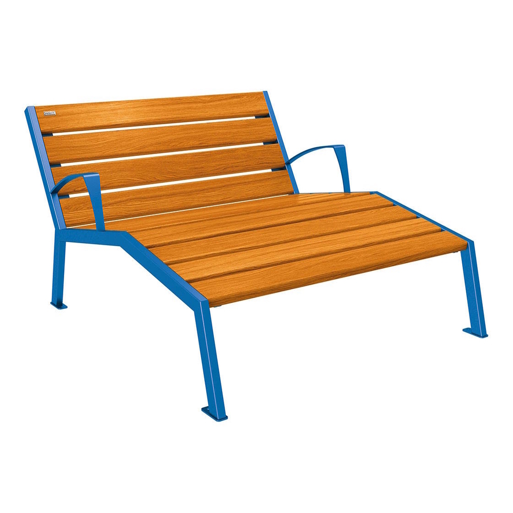 Chaise longue bois et acier Silaos RAL5010 - Chêne lasuré chêne clair - accoudoirs - 1200mm - 2 places - PROCITY - 209643.5010.CHEC