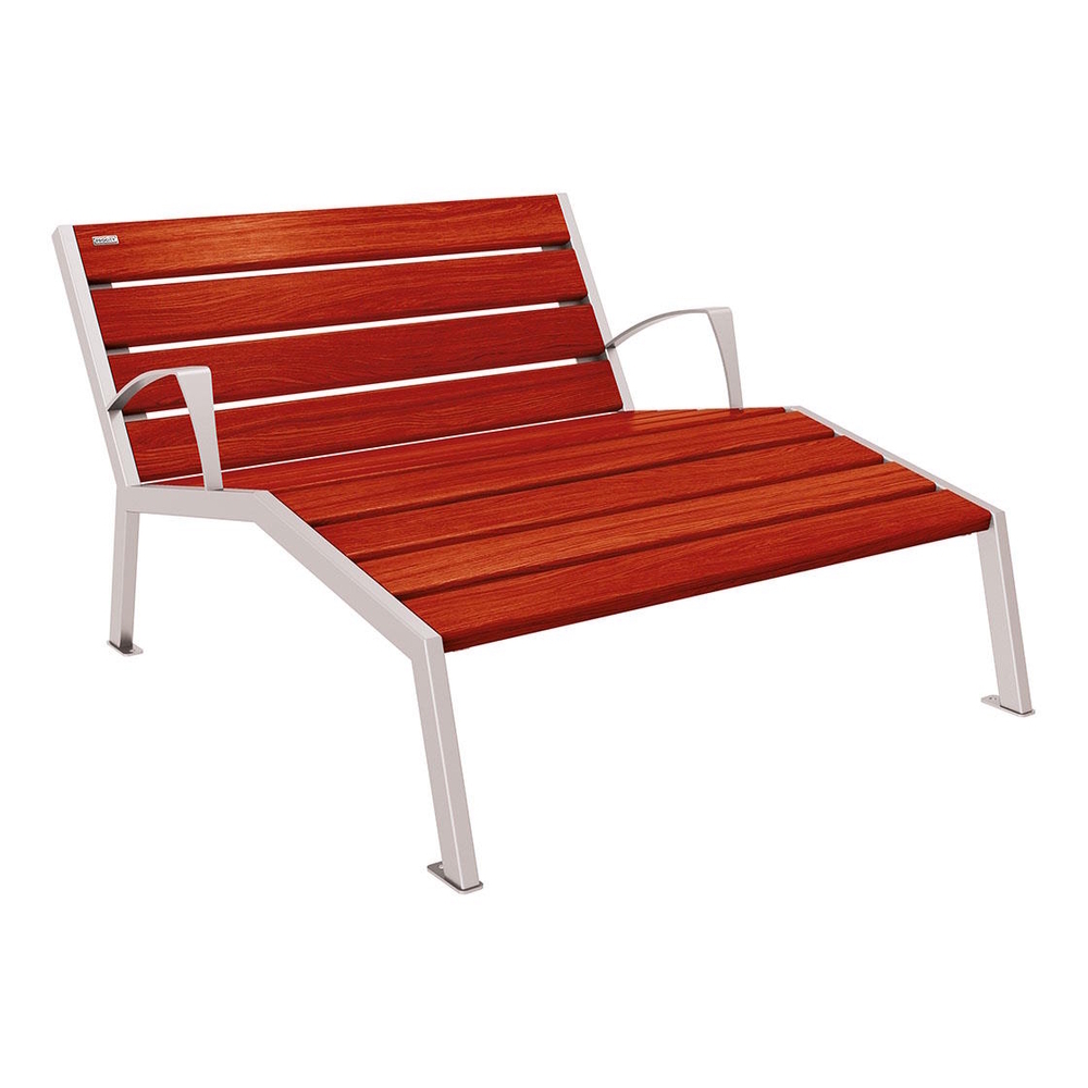 Chaise longue bois et acier Silaos RAL7044 - Chêne lasuré acajou - accoudoirs - 1200mm - 2 places - PROCITY - 209643.7044.ACAJ