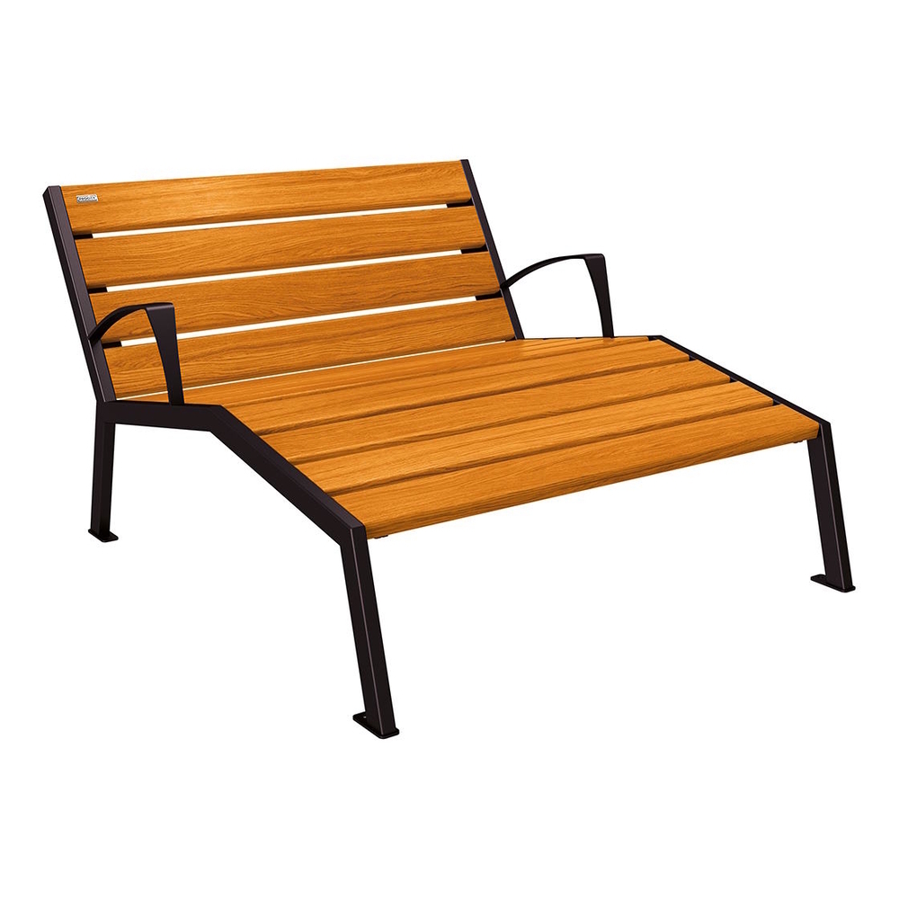 Chaise longue bois et acier Silaos RAL9005 - Chêne lasuré chêne clair - accoudoirs - 1200mm - 2 places - PROCITY - 209643.9005.CHEC