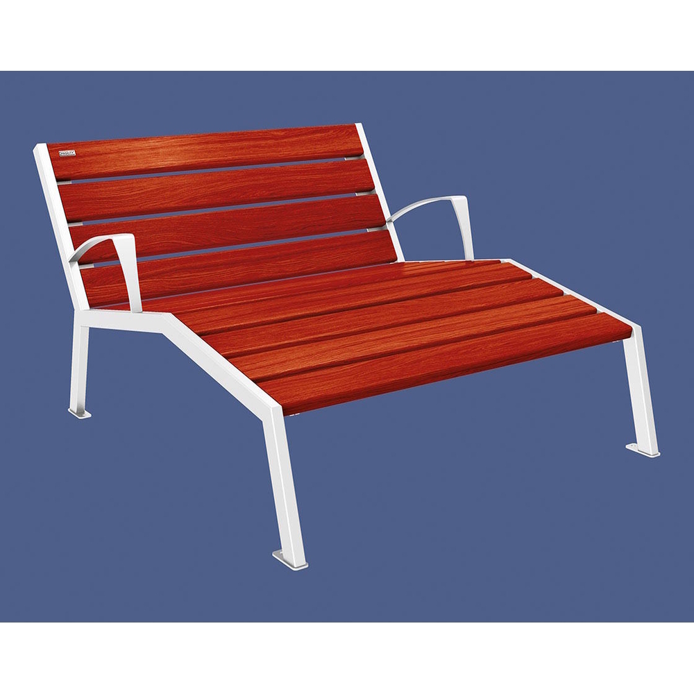 Chaise longue bois et acier Silaos RAL9010 - Chêne lasuré acajou - accoudoirs - 1200mm - 2 places - PROCITY - 209643.9010.ACAJ