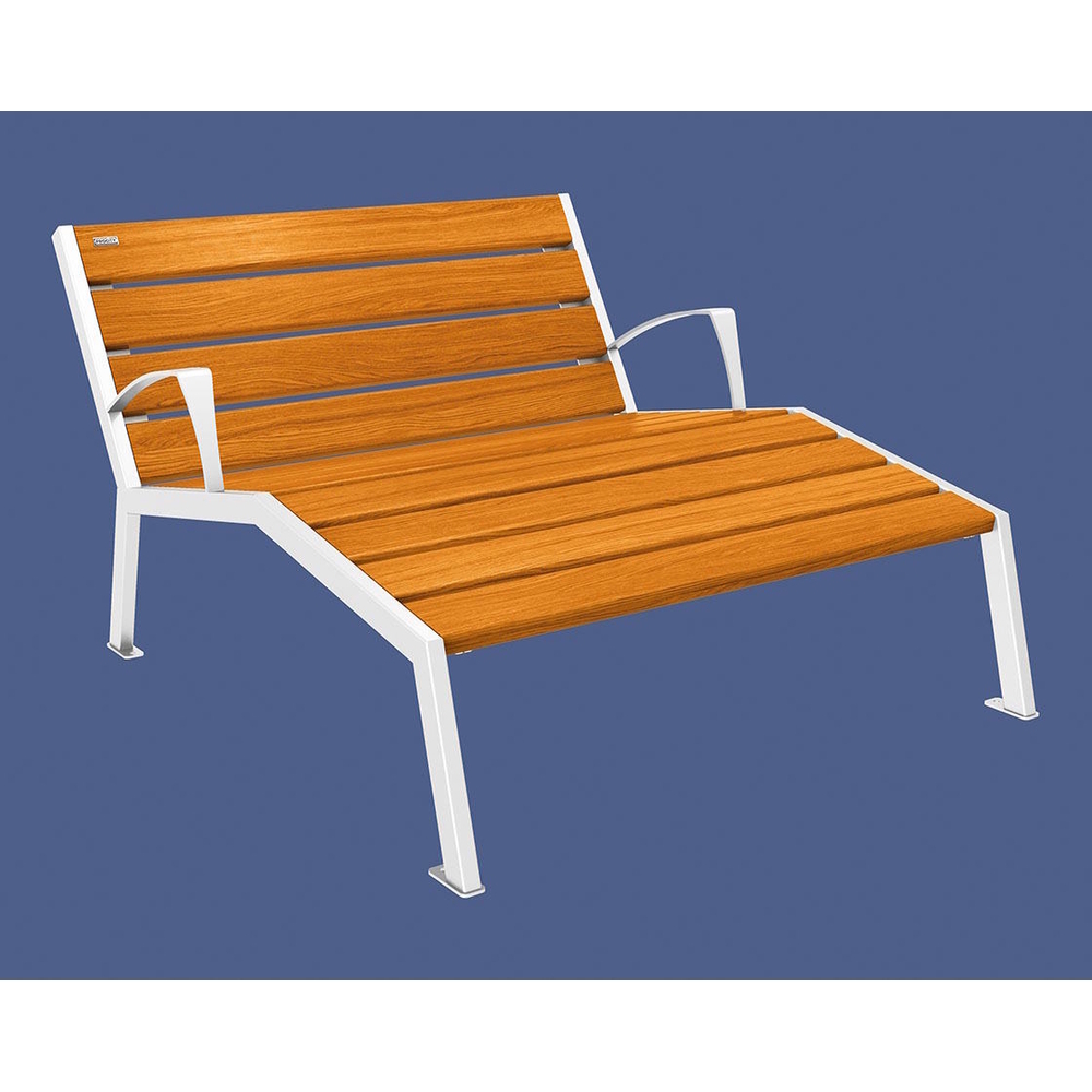 Chaise longue bois et acier Silaos RAL9010 - Chêne lasuré chêne clair - accoudoirs - 1200mm - 2 places - PROCITY - 209643.9010.CHEC