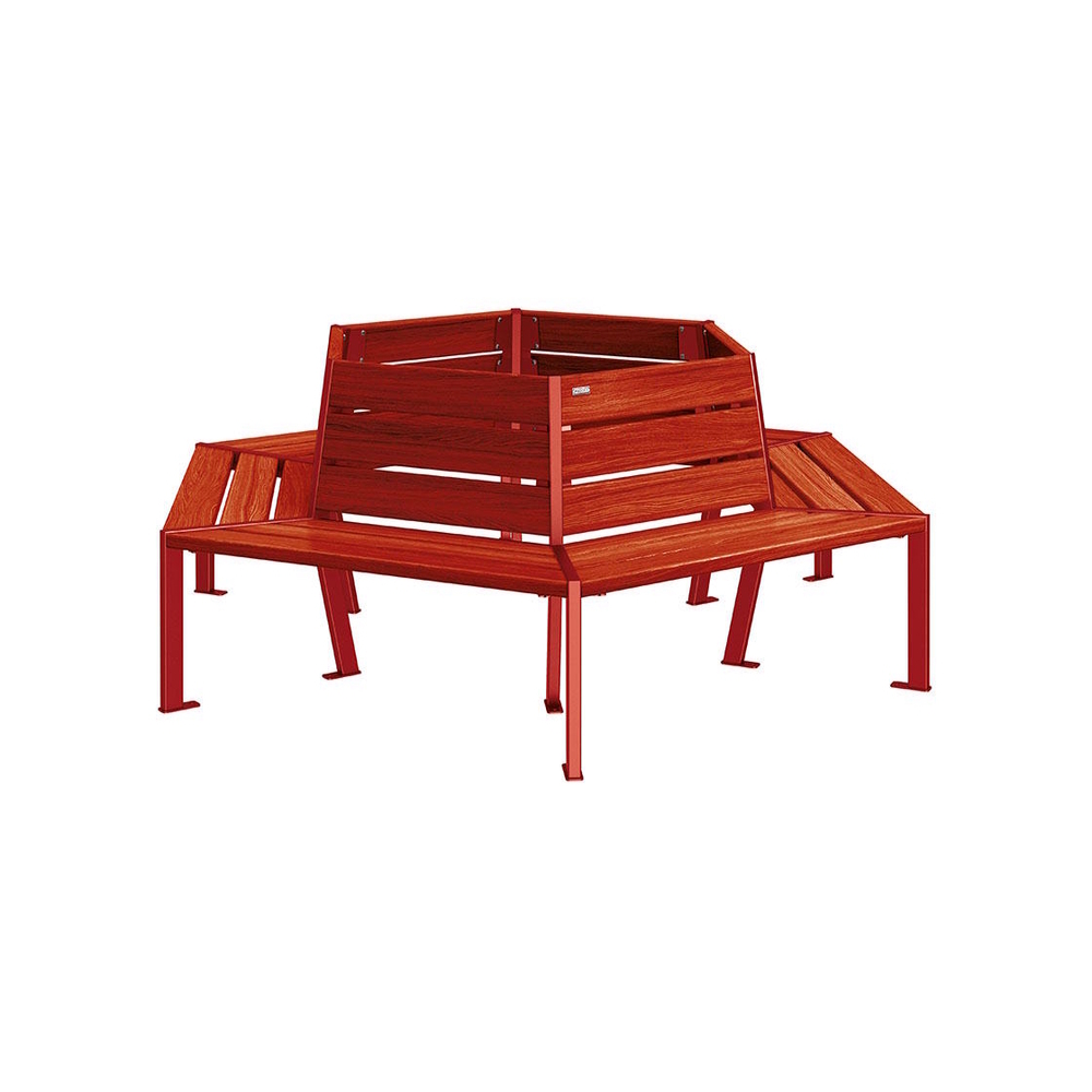 Banc tour d'arbre Silaos RAL3004 - Chêne lasuré acajou - 1000mm Øintérieur - PROCITY - 209648.3004.ACAJ