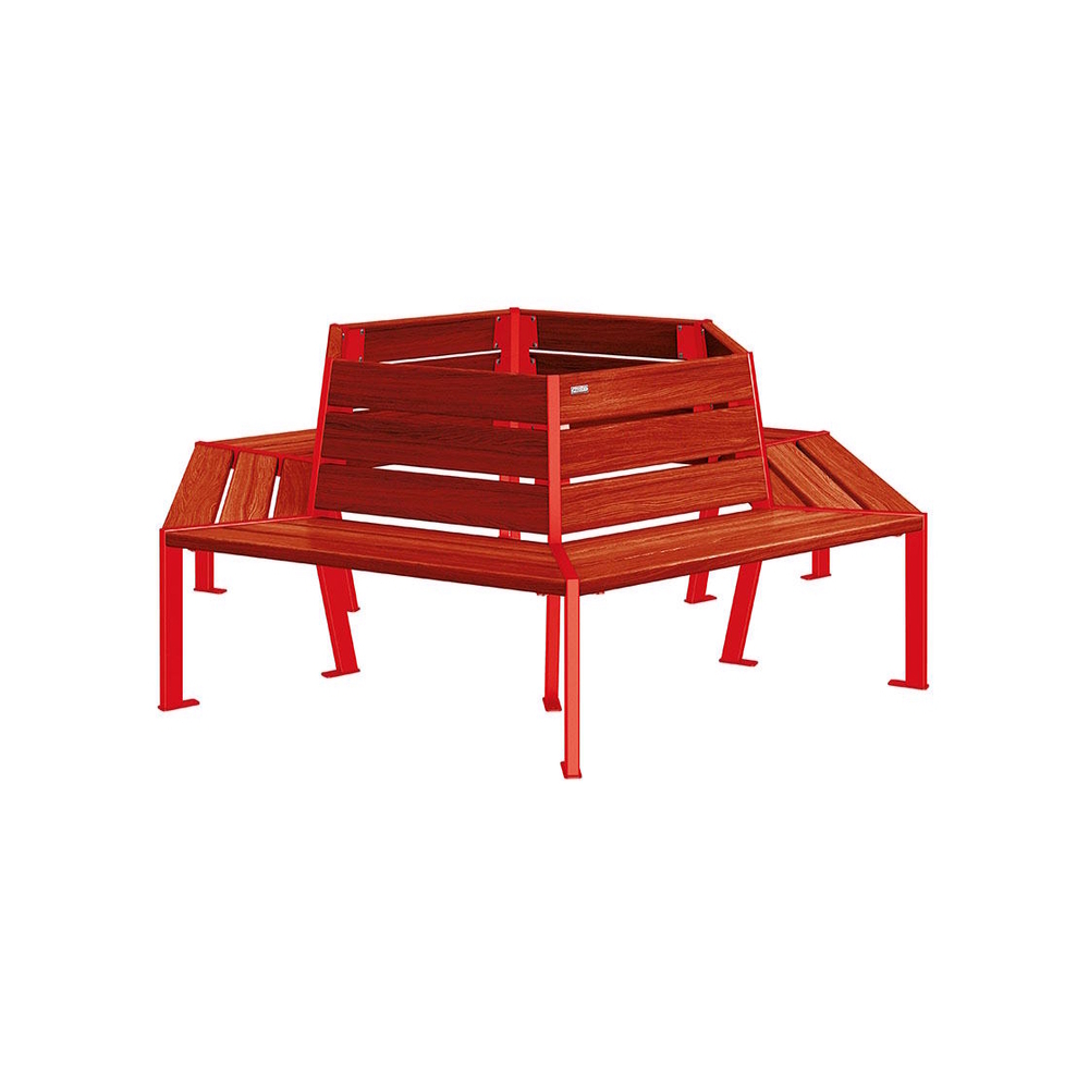 Banc tour d'arbre Silaos RAL3020 - Chêne lasuré acajou - 1000mm Øintérieur - PROCITY - 209648.3020.ACAJ