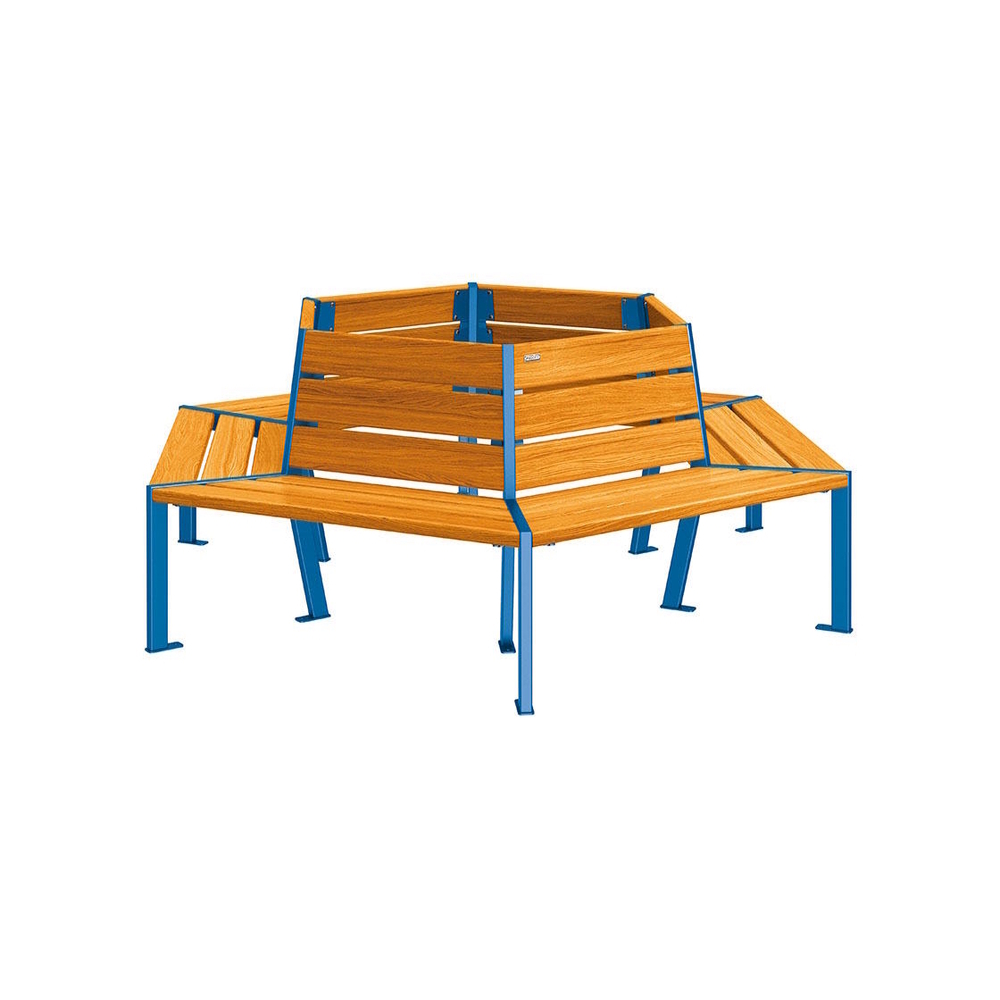 Banc tour d'arbre Silaos RAL5010 - Chêne lasuré chêne clair - 1000mm Øintérieur - PROCITY - 209648.5010.CHEC