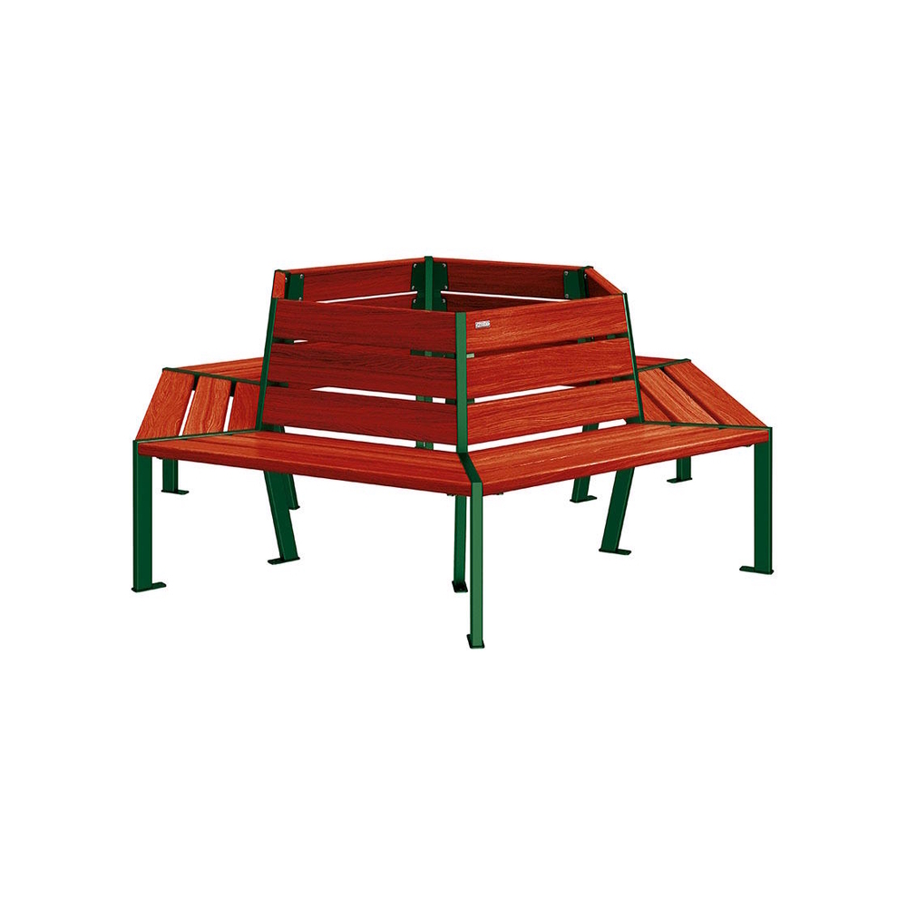 Banc tour d'arbre Silaos RAL6005 - Chêne lasuré acajou - 1000mm Øintérieur - PROCITY - 209648.6005.ACAJ