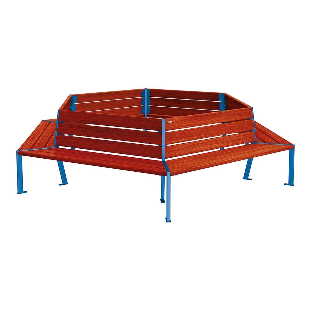 Banc tour d'arbre Silaos RAL5010 - Chêne lasuré acajou - 2000mm Øintérieur - PROCITY - 209649.5010.ACAJ