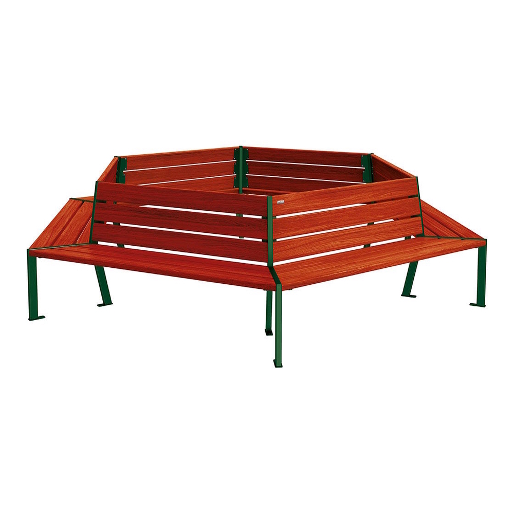 Banc tour d'arbre Silaos RAL6005 - Chêne lasuré acajou - 2000mm Øintérieur - PROCITY - 209649.6005.ACAJ