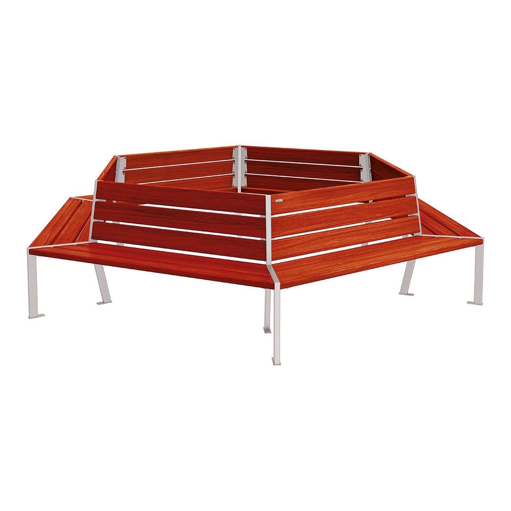 Banc tour d'arbre Silaos RAL7044 - Chêne lasuré acajou - 2000mm Øintérieur - PROCITY - 209649.7044.ACAJ