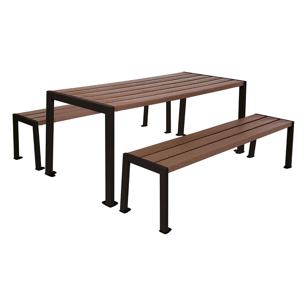 Table de pique-nique Silaos acier et plastique recyclé RAL9005 - Table + 2 banquettes - PROCITY - 209654.9005