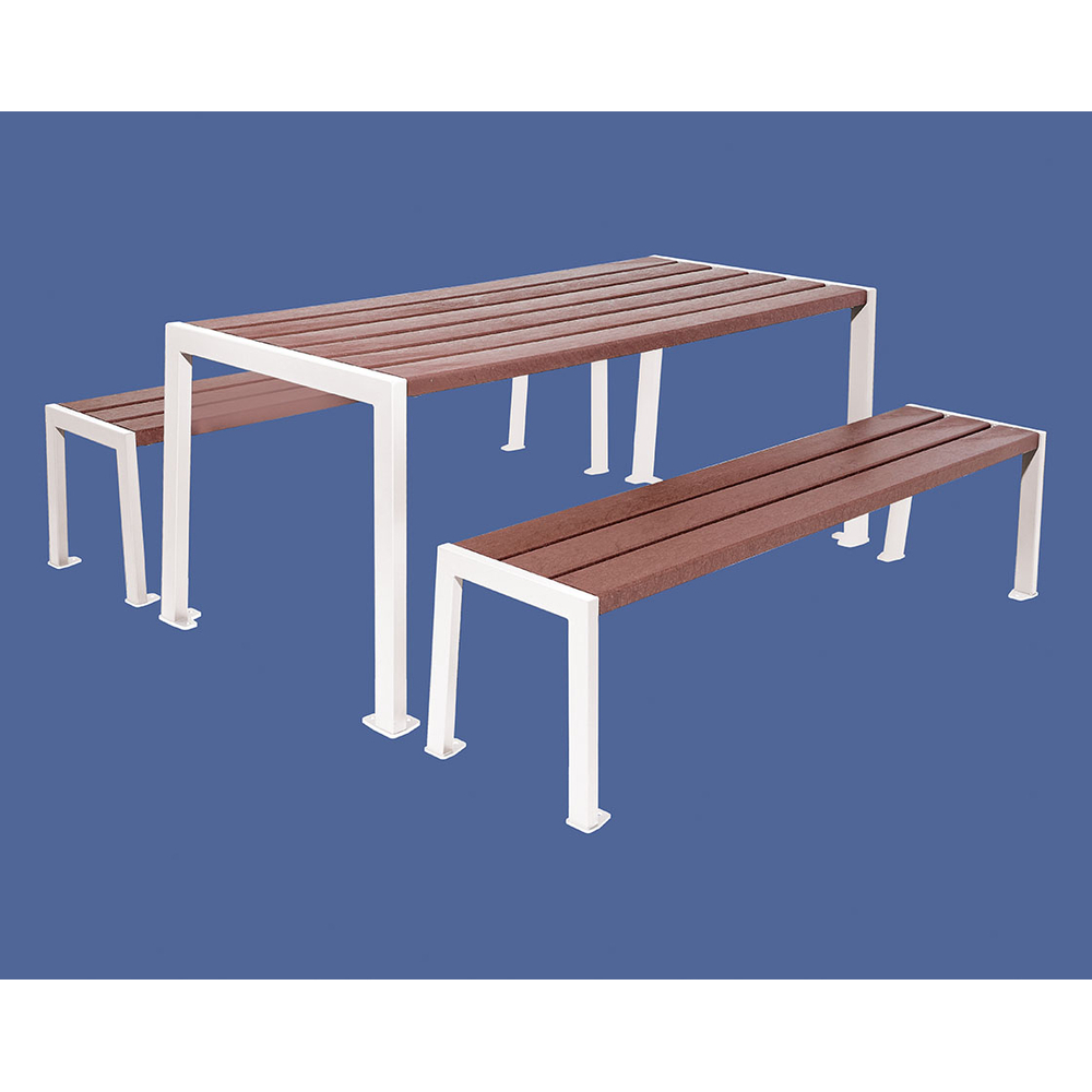 Table de pique-nique Silaos acier et plastique recyclé RAL9010 - Table + 2 banquettes - PROCITY - 209654.9010