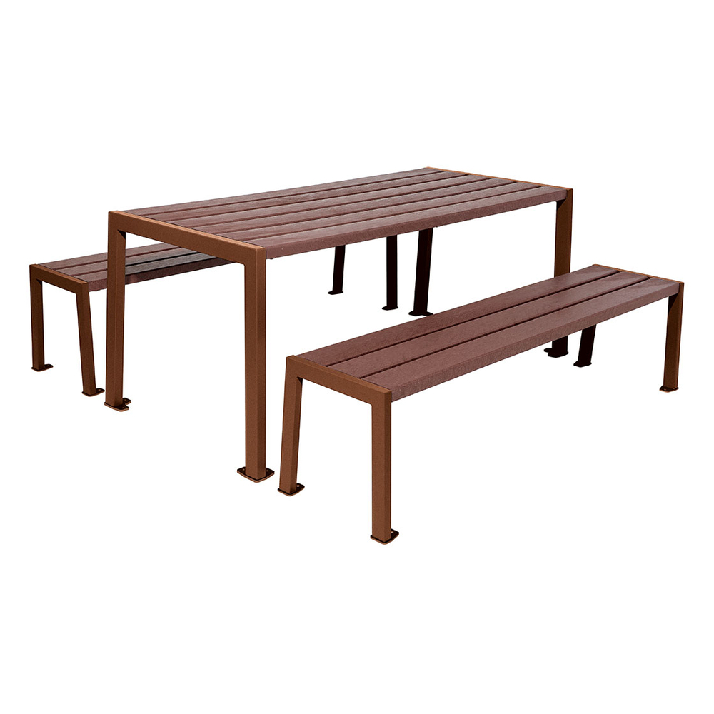 Table de pique-nique Silaos acier et plastique recyclé Aspect Corten - Table + 2 banquettes - PROCITY - 209654.S025