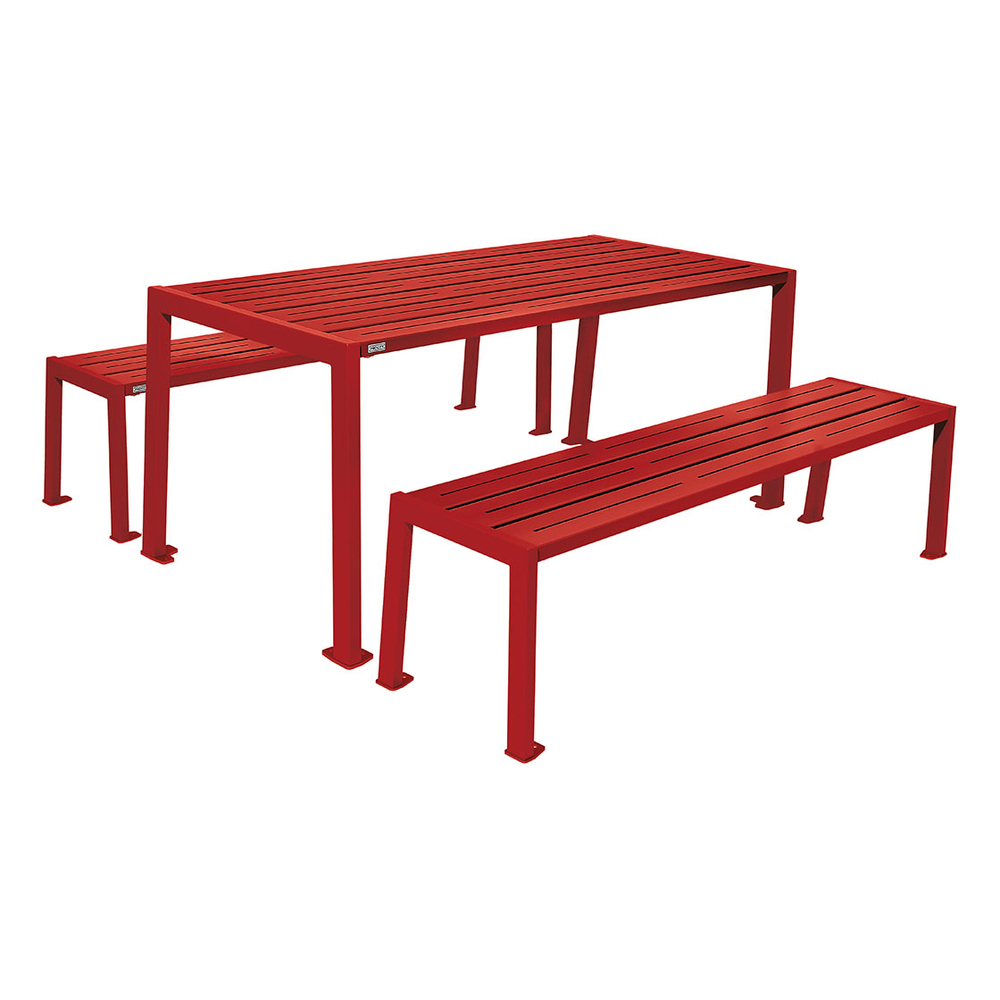 Table de pique-nique Silaos acier RAL3004 - Table + 2 banquettes - PROCITY - 209656.3004