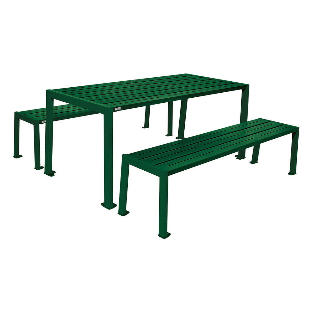 Table de pique-nique Silaos acier RAL6005 - Table + 2 banquettes - PROCITY - 209656.6005
