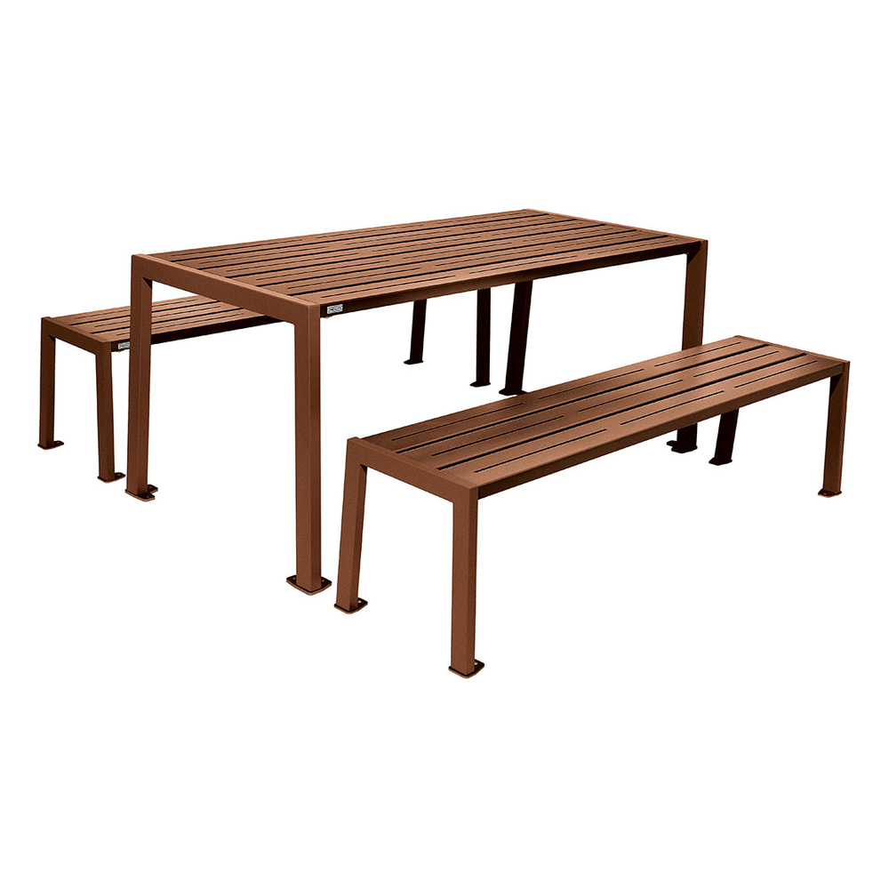 Table de pique-nique Silaos acier Aspect Corten - Table + 2 banquettes - PROCITY - 209656.S025