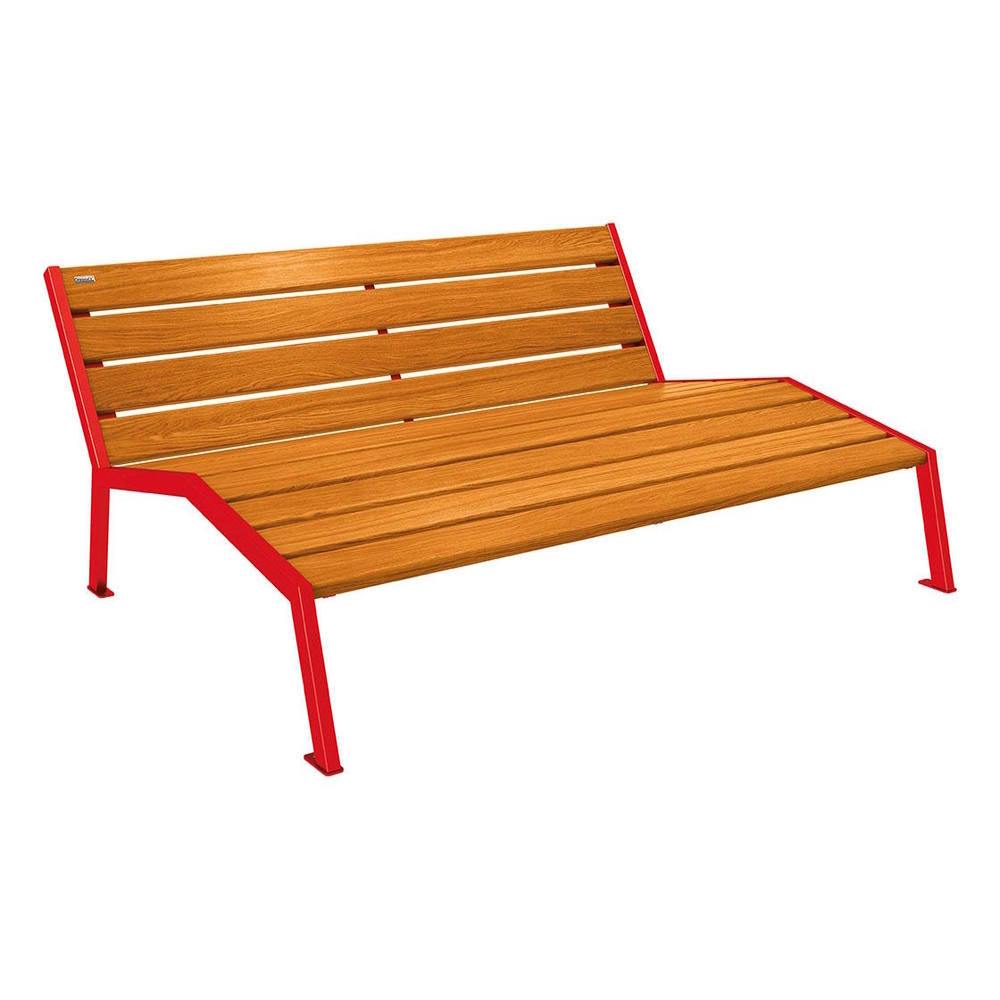 Chaise longue bois et acier Silaos RAL3020 - Chêne lasuré chêne clair - Sans accoudoir - 1800mm - 3 places - PROCITY - 209660.3020.CHEC