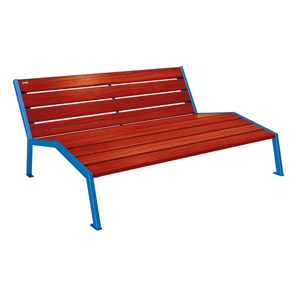 Chaise longue bois et acier Silaos RAL5010 - Chêne lasuré acajou - Sans accoudoir - 1800mm - 3 places - PROCITY - 209660.5010.ACAJ