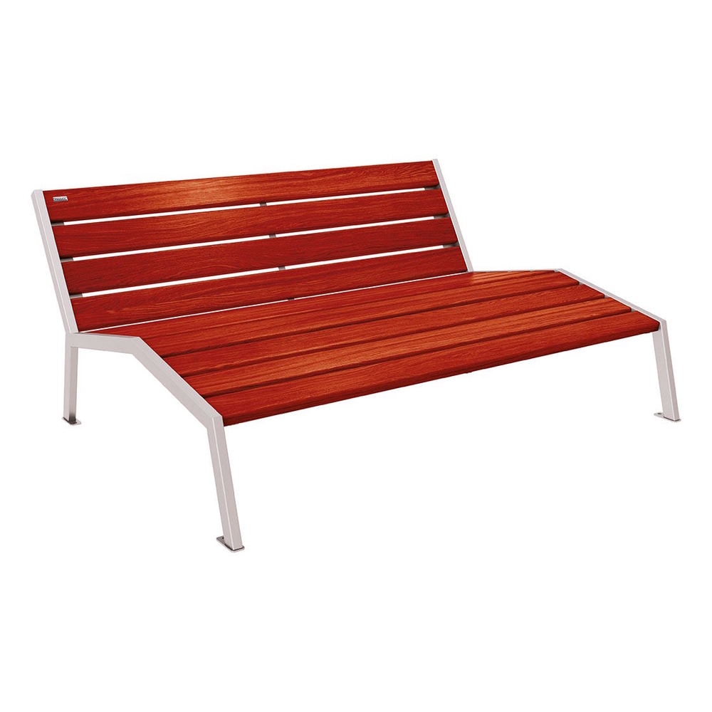 Chaise longue bois et acier Silaos RAL7044 - Chêne lasuré acajou - Sans accoudoir - 1800mm - 3 places - PROCITY - 209660.7044.ACAJ