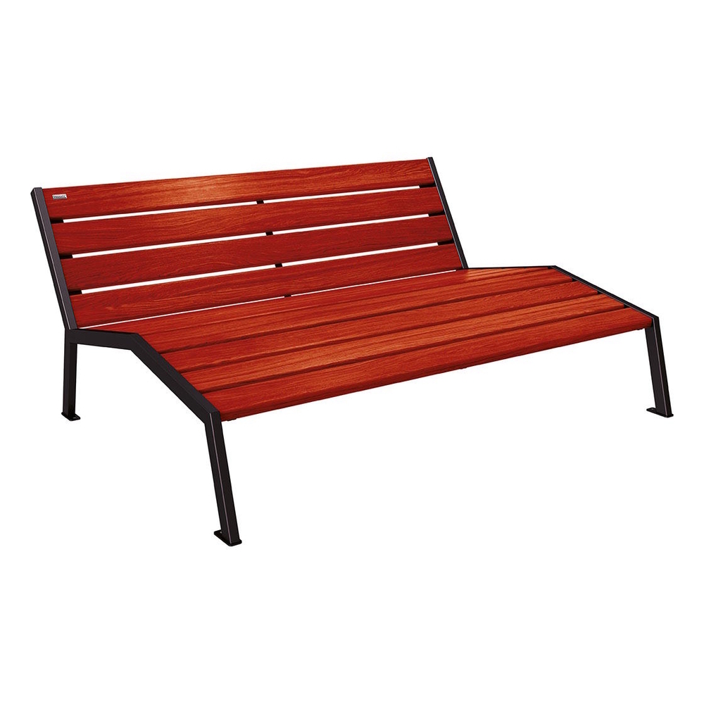 Chaise longue bois et acier Silaos RAL9005 - Chêne lasuré acajou - Sans accoudoir - 1800mm - 3 places - PROCITY - 209660.9005.ACAJ