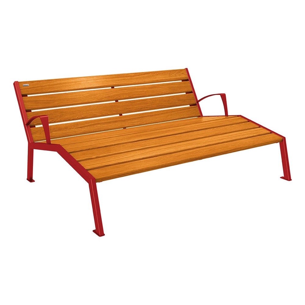 Chaise longue bois et acier Silaos RAL3004 - Chêne lasuré chêne clair - accoudoirs - 1800mm - 3 places - PROCITY - 209661.3004.CHEC
