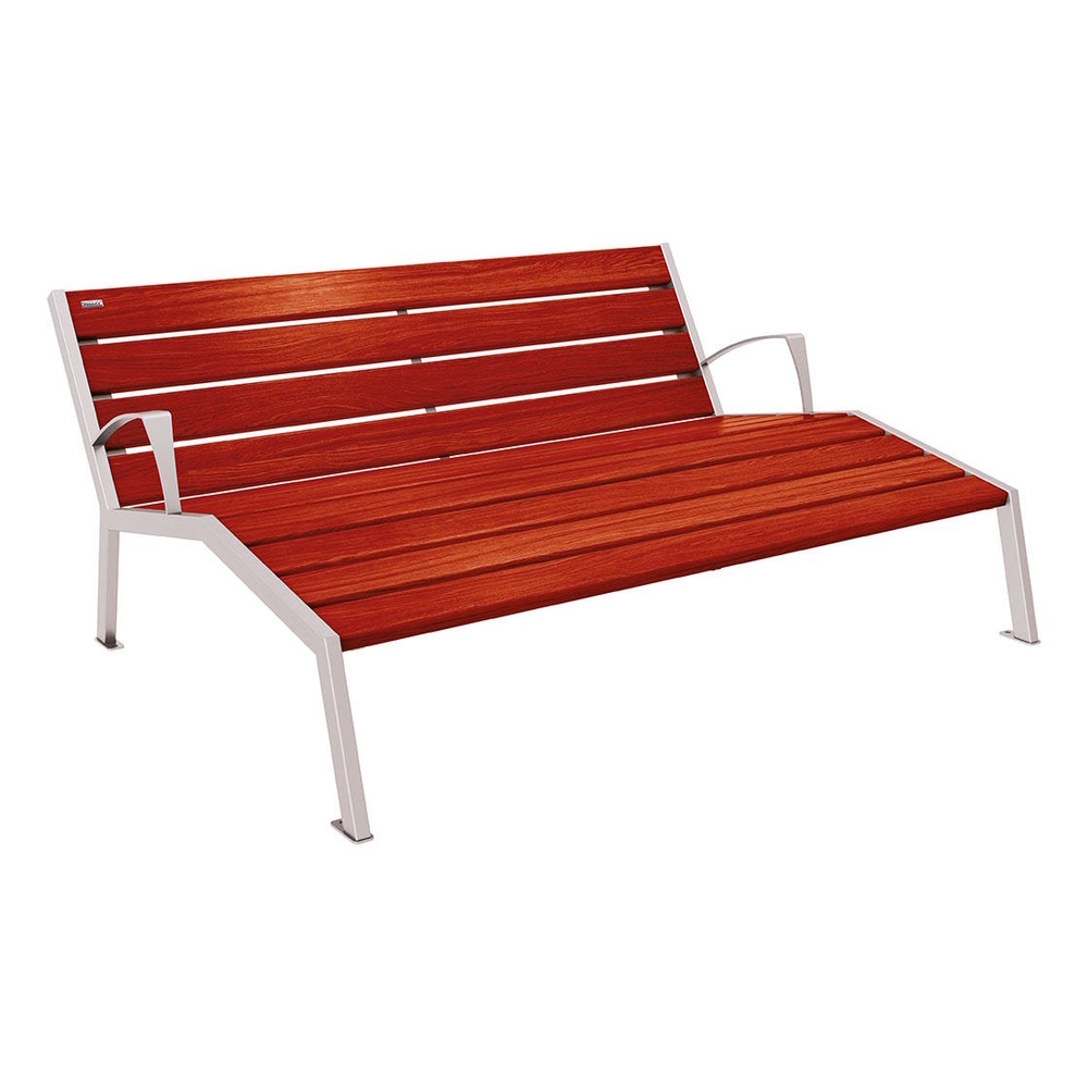 Chaise longue bois et acier Silaos RAL7044 - Chêne lasuré acajou - accoudoirs - 1800mm - 3 places - PROCITY - 209661.7044.ACAJ