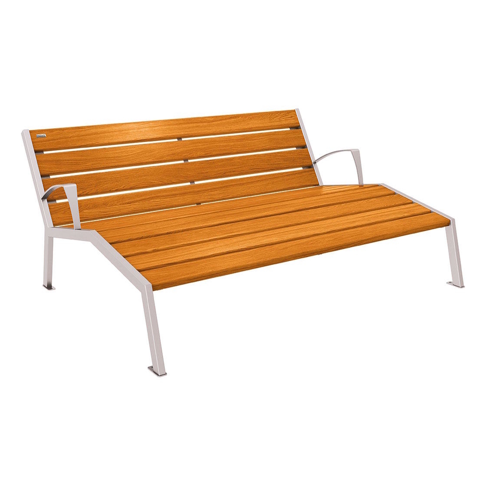 Chaise longue bois et acier Silaos RAL7044 - Chêne lasuré chêne clair - accoudoirs - 1800mm - 3 places - PROCITY - 209661.7044.CHEC