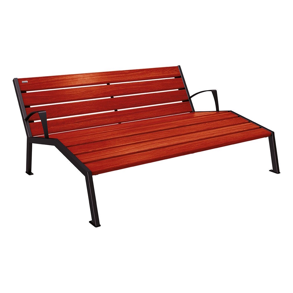 Chaise longue bois et acier Silaos RAL9005 - Chêne lasuré acajou - accoudoirs - 1800mm - 3 places - PROCITY - 209661.9005.ACAJ