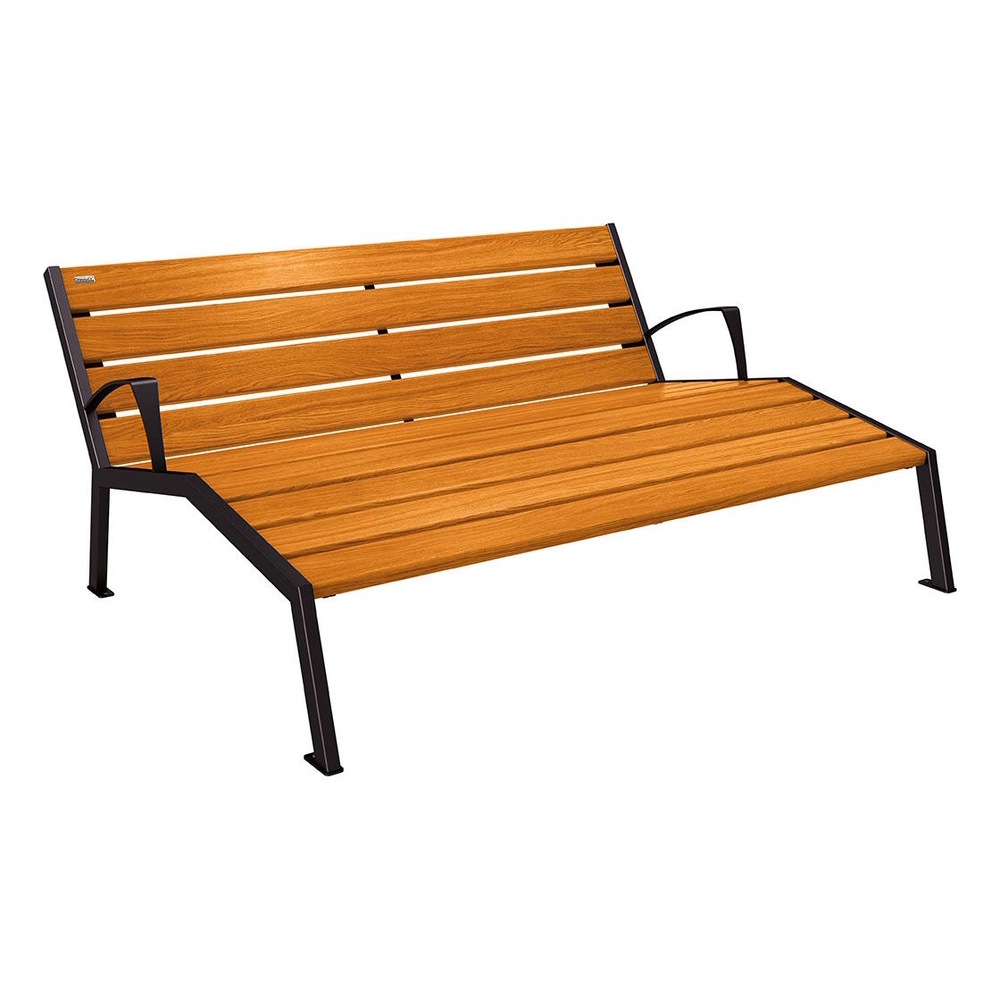 Chaise longue bois et acier Silaos RAL9005 - Chêne lasuré chêne clair - accoudoirs - 1800mm - 3 places - PROCITY - 209661.9005.CHEC