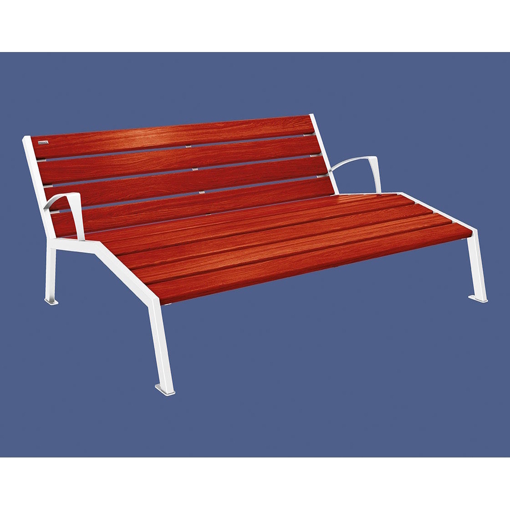 Chaise longue bois et acier Silaos RAL9010 - Chêne lasuré acajou - accoudoirs - 1800mm - 3 places - PROCITY - 209661.9010.ACAJ