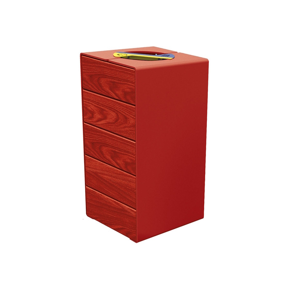 Corbeille KUB tri sélectif acier et bois RAL3004 - lasuré acajou - PROCITY - 306181.3004.ACAJ