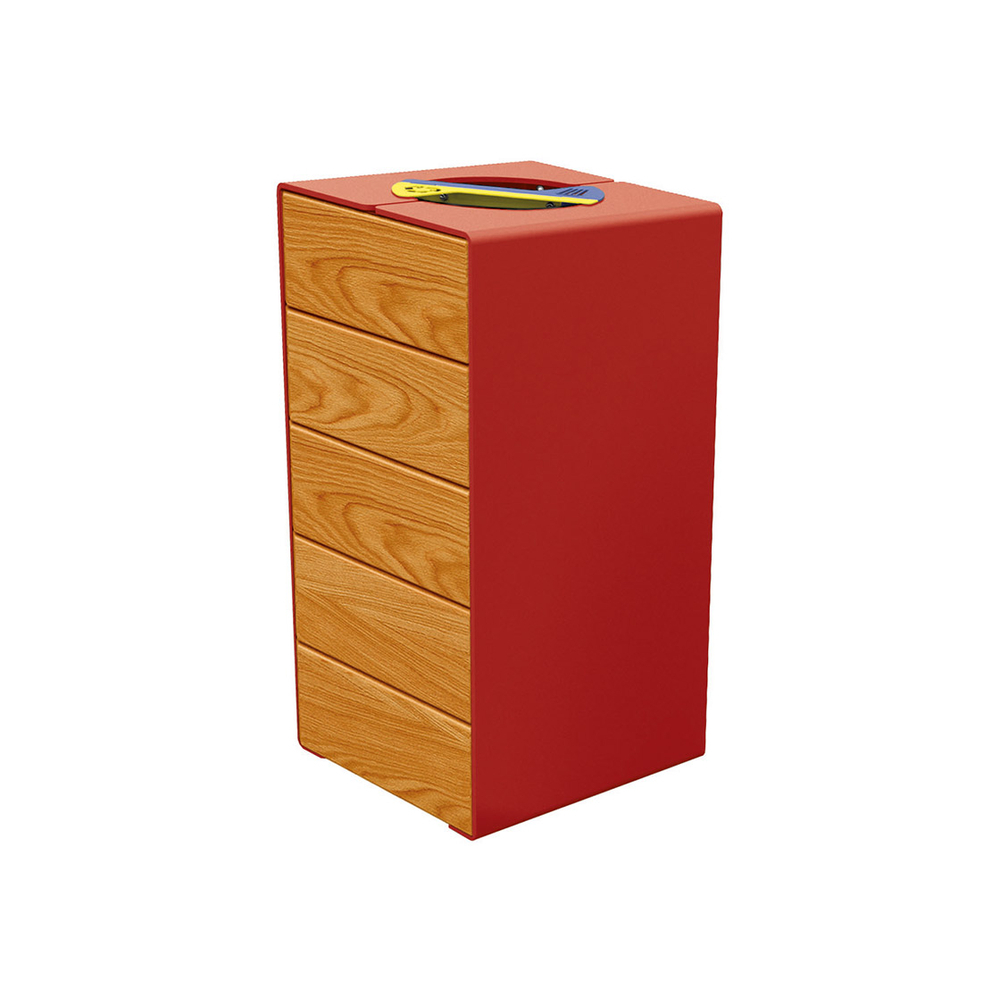 Corbeille KUB tri sélectif acier et bois RAL3004 - lasuré chêne clair - PROCITY - 306181.3004.CHEC