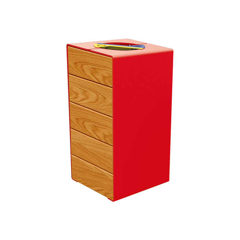 Corbeille KUB tri sélectif acier et bois RAL3020 - lasuré chêne clair - PROCITY - 306181.3020.CHEC