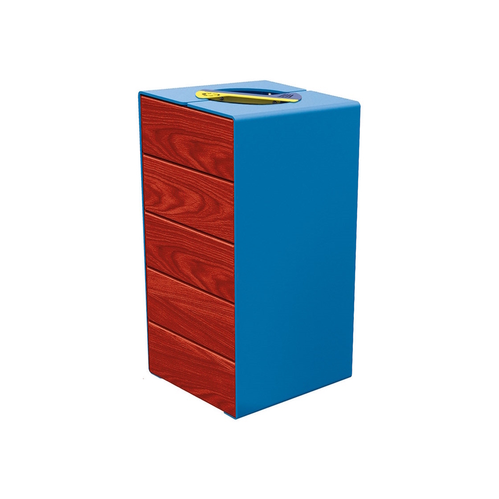 Corbeille KUB tri sélectif acier et bois RAL5010 - lasuré acajou - PROCITY - 306181.5010.ACAJ