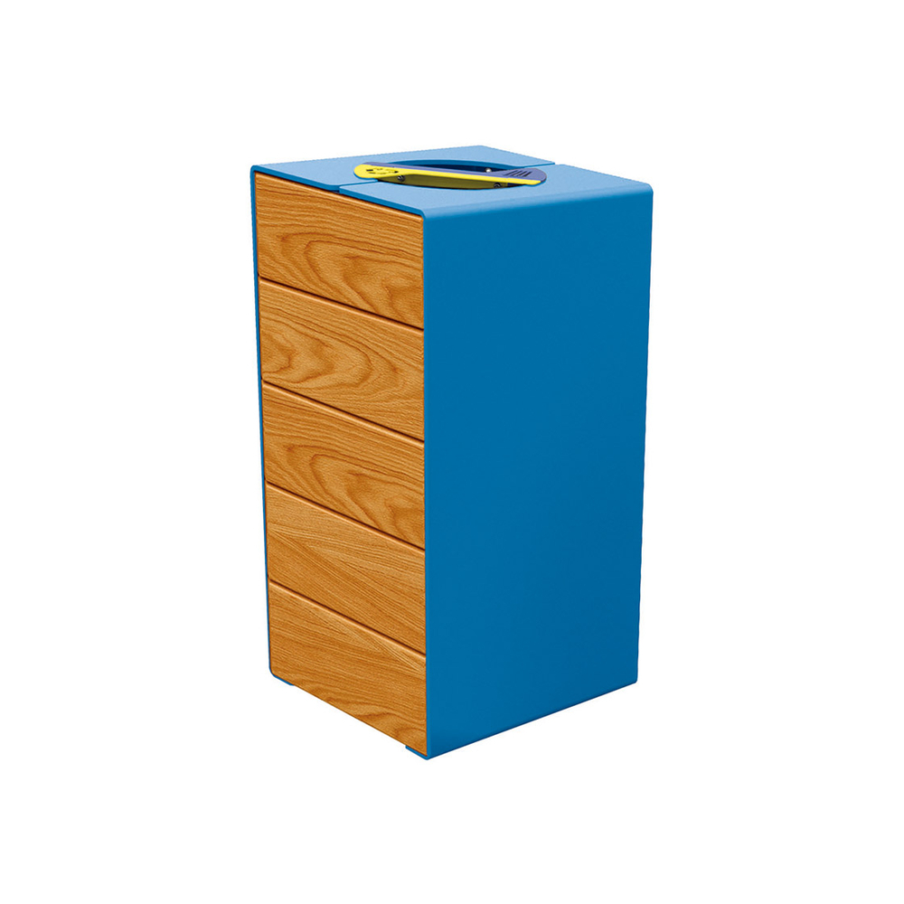 Corbeille KUB tri sélectif acier et bois RAL5010 - lasuré chêne clair - PROCITY - 306181.5010.CHEC