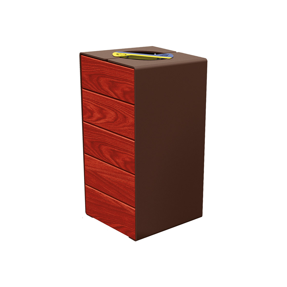 Corbeille KUB tri sélectif acier et bois RAL8017 - lasuré acajou - PROCITY - 306181.8017.ACAJ