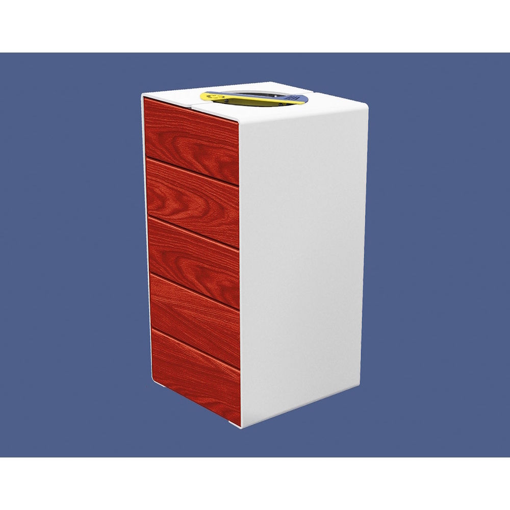 Corbeille KUB tri sélectif acier et bois RAL9010 - lasuré acajou - PROCITY - 306181.9010.ACAJ