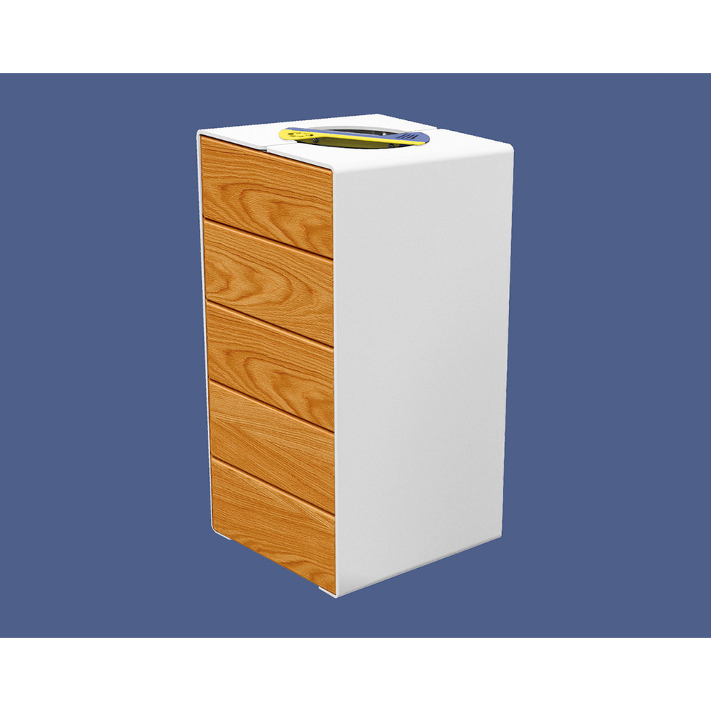 Corbeille KUB tri sélectif acier et bois RAL9010 - lasuré chêne clair - PROCITY - 306181.9010.CHEC